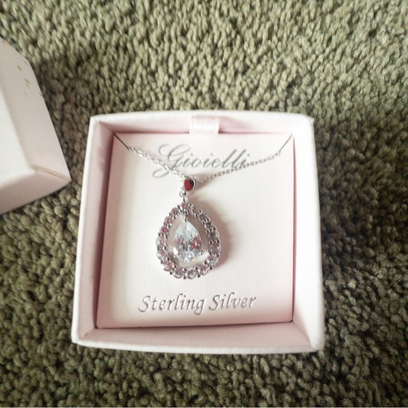 Gioielli Sterling Silver 925 Cubic Zirconia Teardrop Pendent Necklace - Picture 2 of 2